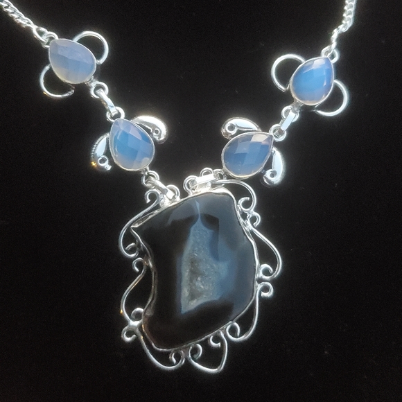 New Solar Agate & Opalite 925 Silver Necklace. - Picture 9 of 12